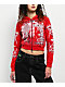 Insomnia Visuals Eclipse Rhinestone Red Crop Zip Hoodie - Thumbnail image 1 of 6