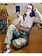JV by Jac Vanek Later Nerds Purple & Black Striped Mock Neck Top