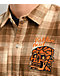 Killer Acid Skully Brown Plaid Long Sleeve Button Up Shirt - Thumbnail image 3 of 4