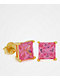 King Ice Gold & Pink Princess Cut Earrings - Thumbnail image 1 of 3