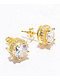 King Ice Iced Round Frame Gold Stud Earrings