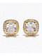 King Ice Iced Square Frame Gold Stud Earrings