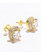 King Ice Iced Square Frame Gold Stud Earrings
