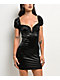 Lovesome Satin Babydoll Black Puff Sleeve Mini Dress  - Thumbnail image 1 of 6