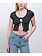 Lunachix Black Rib Tie Front Crop Top - Thumbnail image 1 of 3