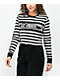 Lurking Class by Sketchy Tank Peeking Black & White Stripe Crop Long Sleeve T-Shirt