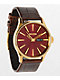 Nixon Sentry Gold, Oxblood Sunray & Brown Gator Leather Analog Watch