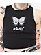 Obey Flaming Butterfly Black Ribbed Crop Tank Top - Thumbnail image 2 of 2