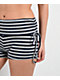 Pretty Garbage Celeste Ruched Blue & Grey Stripe Foldover Shorts - Thumbnail image 3 of 4