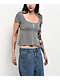 Pretty Garbage Juno Blue Henley Crop T-Shirt - Thumbnail image 1 of 3