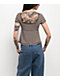 Pretty Garbage Juno Brown Henley Crop T-Shirt - Thumbnail image 2 of 3