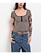 Pretty Garbage Juno Brown Henley Crop T-Shirt - Thumbnail image 1 of 3