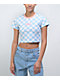 Ragged Priest Blue & White Checkerboard Ringer Crop T-Shirt - Thumbnail image 1 of 3