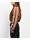 Stitch Fusion Stripe Brown Crop Puffer Jacket - Thumbnail image 4 of 6