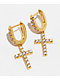 The Gold Gods Yellow Gold Diamond Cross Hoop Earrings - Thumbnail image 1 of 3
