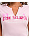 True Religion Appliqué Ribbed V Notch Pink Crop T-Shirt - Thumbnail image 3 of 4
