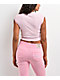 True Religion Appliqué Ribbed V Notch Pink Crop T-Shirt - Thumbnail image 2 of 4