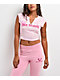 True Religion Appliqué Ribbed V Notch Pink Crop T-Shirt - Thumbnail image 1 of 4