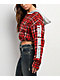 True Religion Applique Shrunken Red Plaid Flannel Crop Zip Hoodie - Thumbnail image 3 of 6