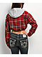 True Religion Applique Shrunken Red Plaid Flannel Crop Zip Hoodie - Thumbnail image 2 of 6