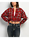 True Religion Applique Shrunken Red Plaid Flannel Crop Zip Hoodie - Thumbnail image 1 of 6