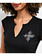 True Religion Crystal Cross Black Notch Crop T-Shirt - Thumbnail image 4 of 7