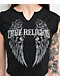 True Religion Crystal Logo Winged Notch Rib Crop T-Shirt - Thumbnail image 2 of 5