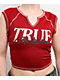 True Religion Crystal Ribbed V Notch Red Crop T-Shirt - Thumbnail image 3 of 4