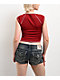 True Religion Crystal Ribbed V Notch Red Crop T-Shirt - Thumbnail image 2 of 4