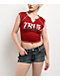 True Religion Crystal Ribbed V Notch Red Crop T-Shirt - Thumbnail image 1 of 4