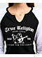 True Religion Crystal V Notch Black & White Raglan Long Sleeve Crop T-Shirt - Thumbnail image 3 of 4