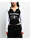 True Religion Crystal V Notch Black & White Raglan Long Sleeve Crop T-Shirt - Thumbnail image 1 of 4