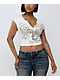 True Religion Heritage Ribbed V Notch Beige Crop T-Shirt - Thumbnail image 1 of 4
