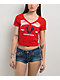 True Religion Horseshoe V-Neck Scarlet Crop T-Shirt - Thumbnail image 1 of 4