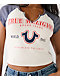 True Religion Logo Notch Winter White & Navy Raglan Crop T-Shirt - Thumbnail image 3 of 4