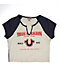 True Religion Logo Notch Winter White & Navy Raglan Crop T-Shirt - Thumbnail image 4 of 4