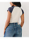 True Religion Logo Notch Winter White & Navy Raglan Crop T-Shirt - Thumbnail image 2 of 4