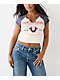 True Religion Logo Notch Winter White & Navy Raglan Crop T-Shirt - Thumbnail image 1 of 4