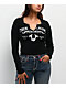 True Religion Logo Rivets V Notch Black Long Sleeve Crop T-Shirt  - Thumbnail image 1 of 3