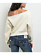 True Religion Off Shoulder Winter White Crewneck Sweatshirt - Thumbnail image 2 of 4