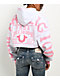 True Religion Relaxed White & Pink Crop Zip Hoodie - Thumbnail image 1 of 5