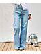 Vibrant Iridescent Rhinestone Light Stone Wash High Rise Wide Leg Jeans - Thumbnail image 1 of 3