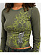 Vitriol Lottie Green Long Sleeve Crop T-Shirt - Thumbnail image 3 of 4