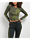 Vitriol Lottie Green Long Sleeve Crop T-Shirt - Thumbnail image 1 of 4
