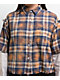 Vitriol Rattler Brown Plaid & Natural 2Fer Long Sleeve Button Up Crop T-Shirt - Thumbnail image 3 of 6