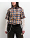 Vitriol Rattler Brown Plaid & Natural 2Fer Long Sleeve Button Up Crop T-Shirt - Thumbnail image 1 of 6