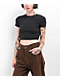 Zine Brianna Black Buckle Crop T-Shirt - Thumbnail image 1 of 4