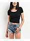 Zine Hannie Black Crop Henley T-Shirt - Thumbnail image 1 of 3