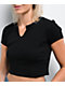 Zine Noreen Black Notched Crop T-Shirt - Thumbnail image 3 of 3