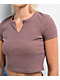 Zine Noreen Deep Taupe Notched Crop T-Shirt - Thumbnail image 3 of 3